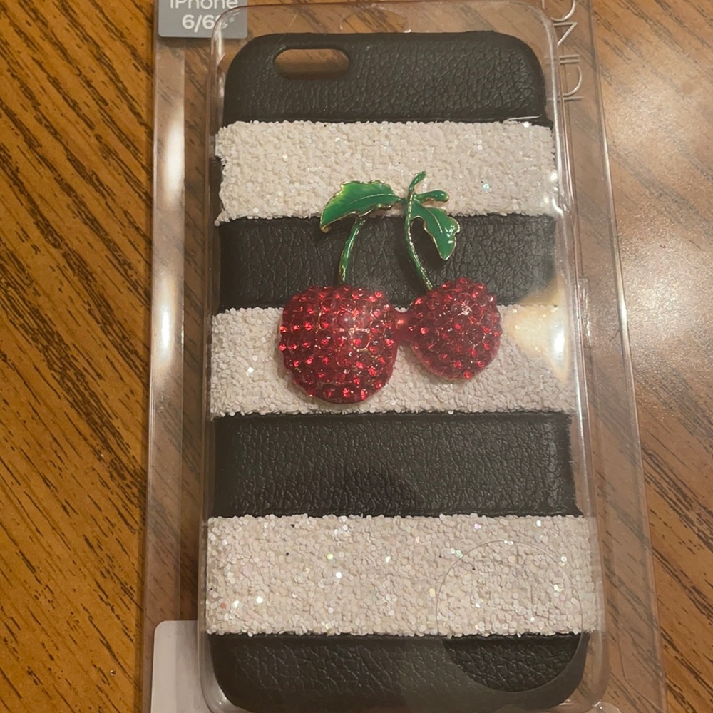 🌟Bedazzled Cherry glitter striped iPhone 6/6S case